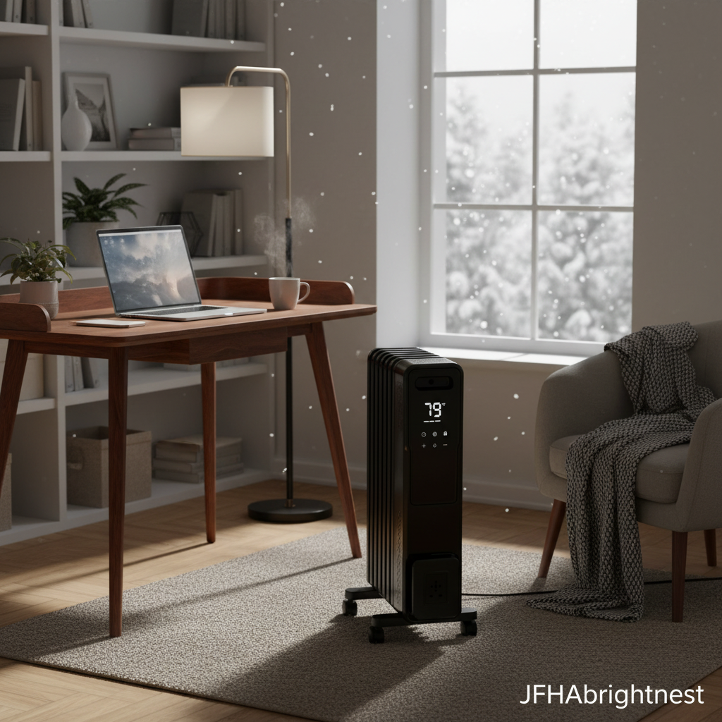 Solen oil-filled radiator in black in a home office
