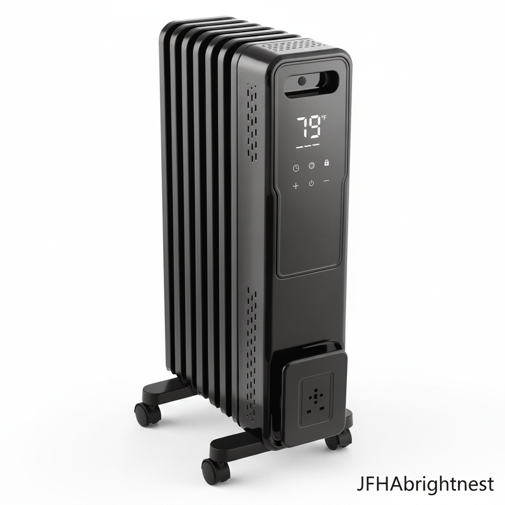 Solen 1500W oil-filled radiator in black, angled studio shot