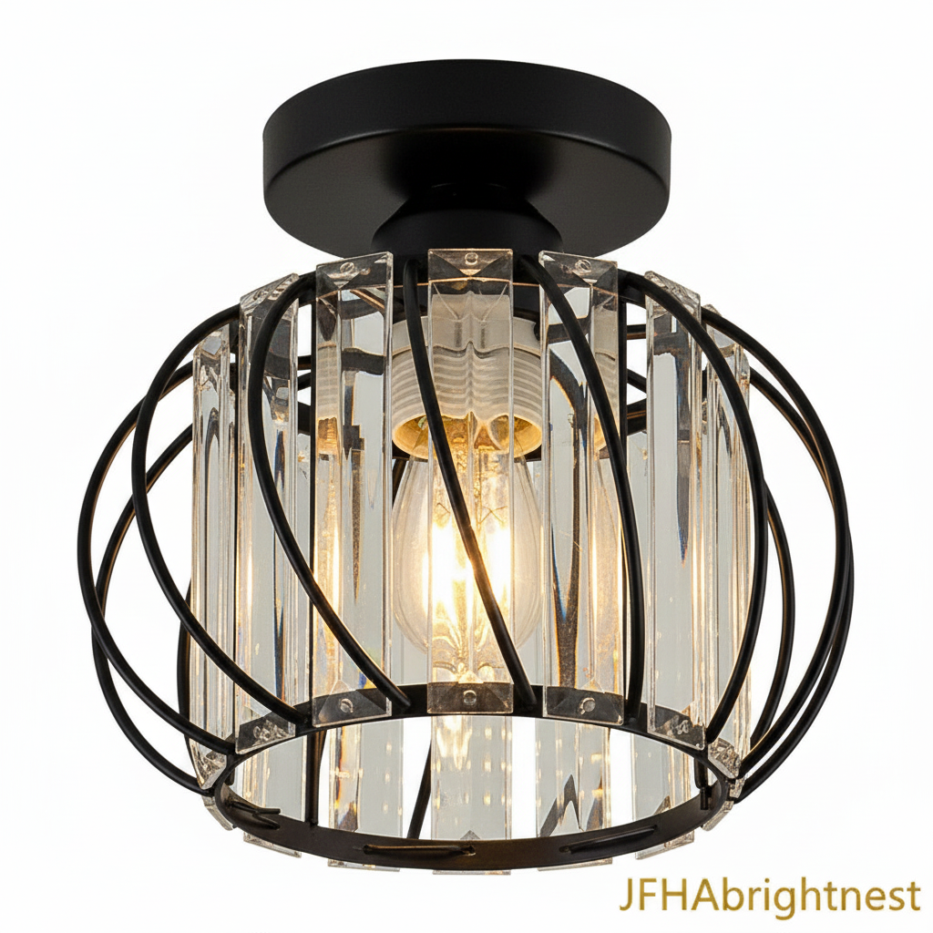 Aurelia black crystal flush mount ceiling light on a white background