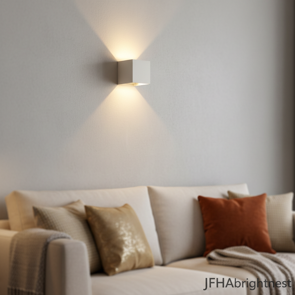White Norvik indoor wall light in a living room, warm white