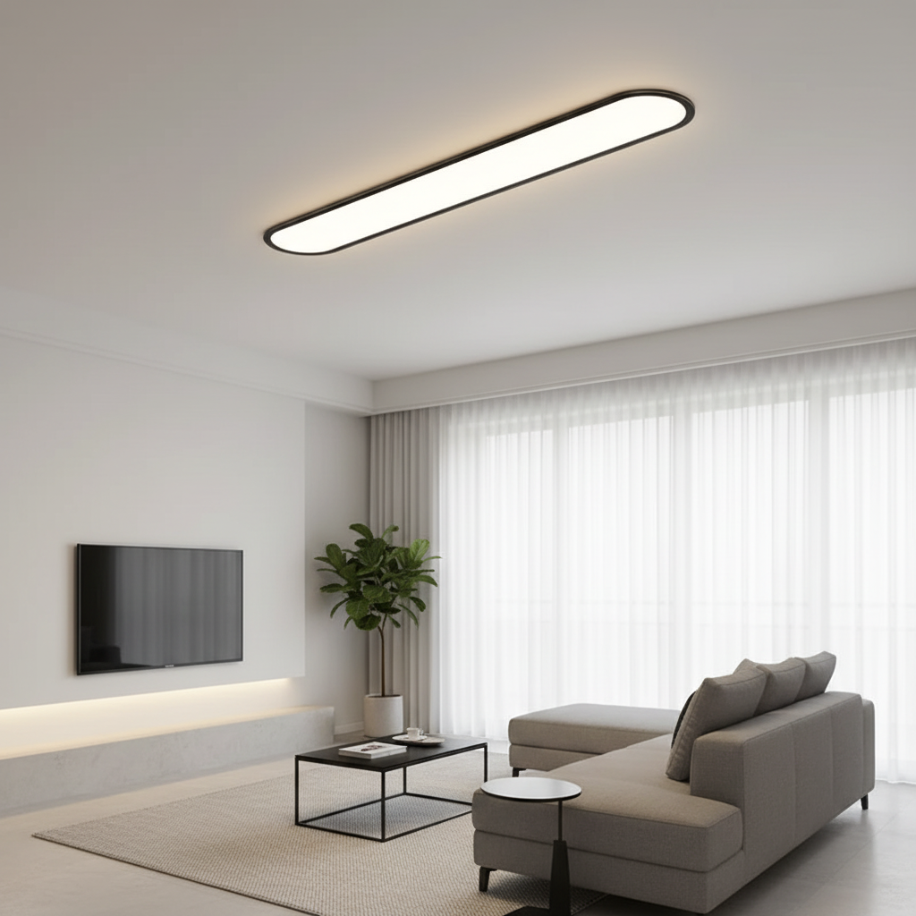 Rilo Oval Ceiling Light black frame in modern living room