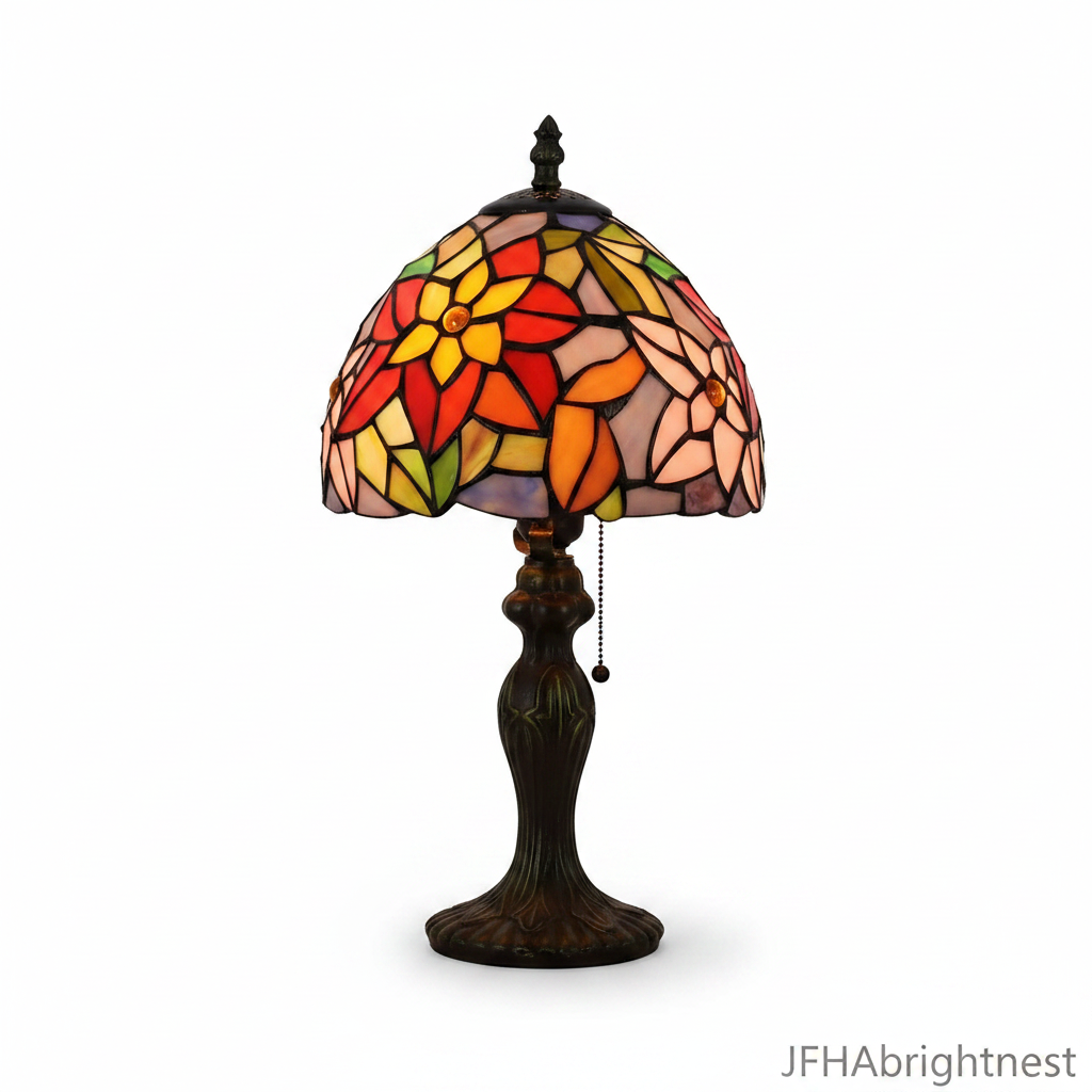 Petal Glow Tiffany Table Lamp Black – side angle product photo