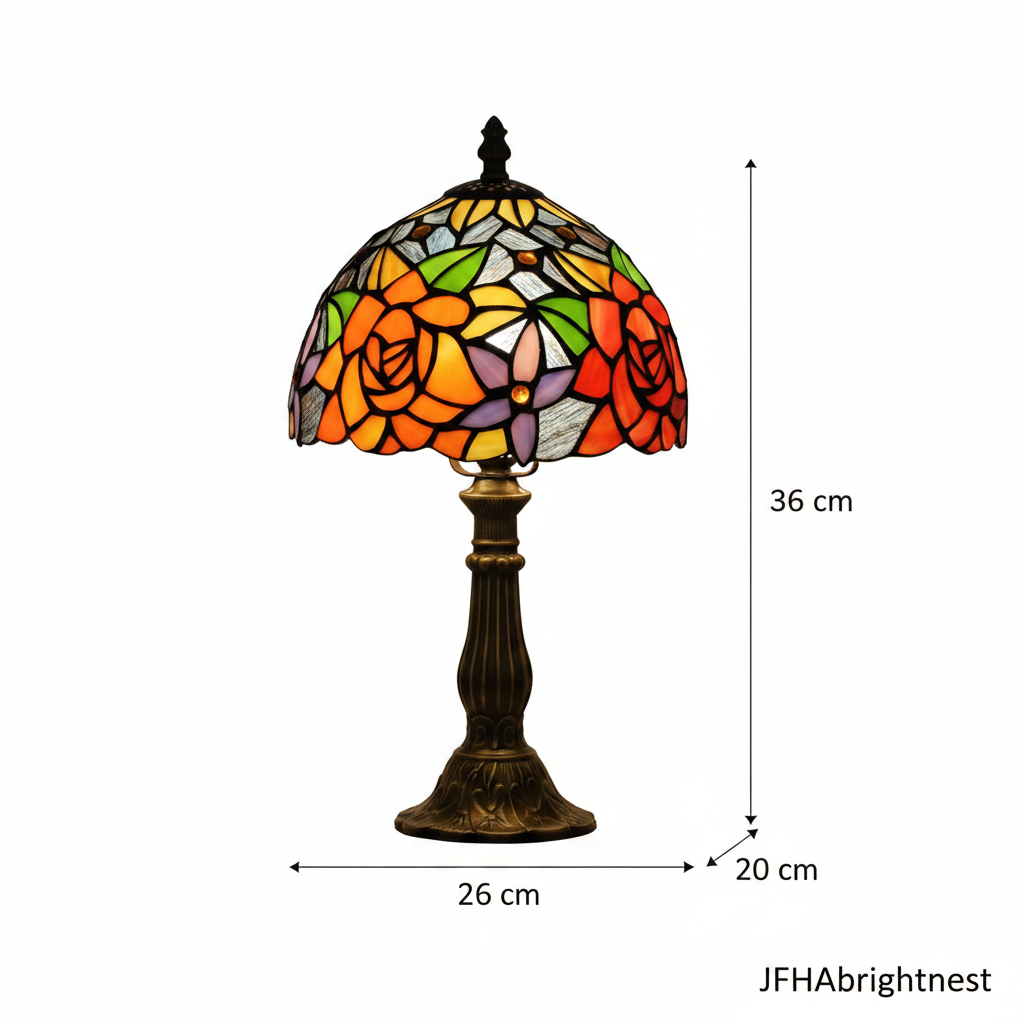 Petal Glow Tiffany Table Lamp dimension diagram – 36cm length x 20cm width