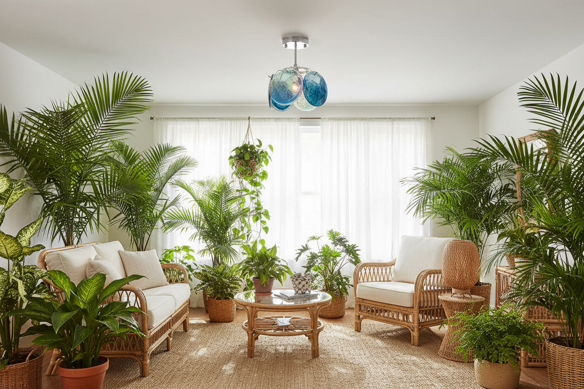 Feyon Green ceiling lamp in botanical living room