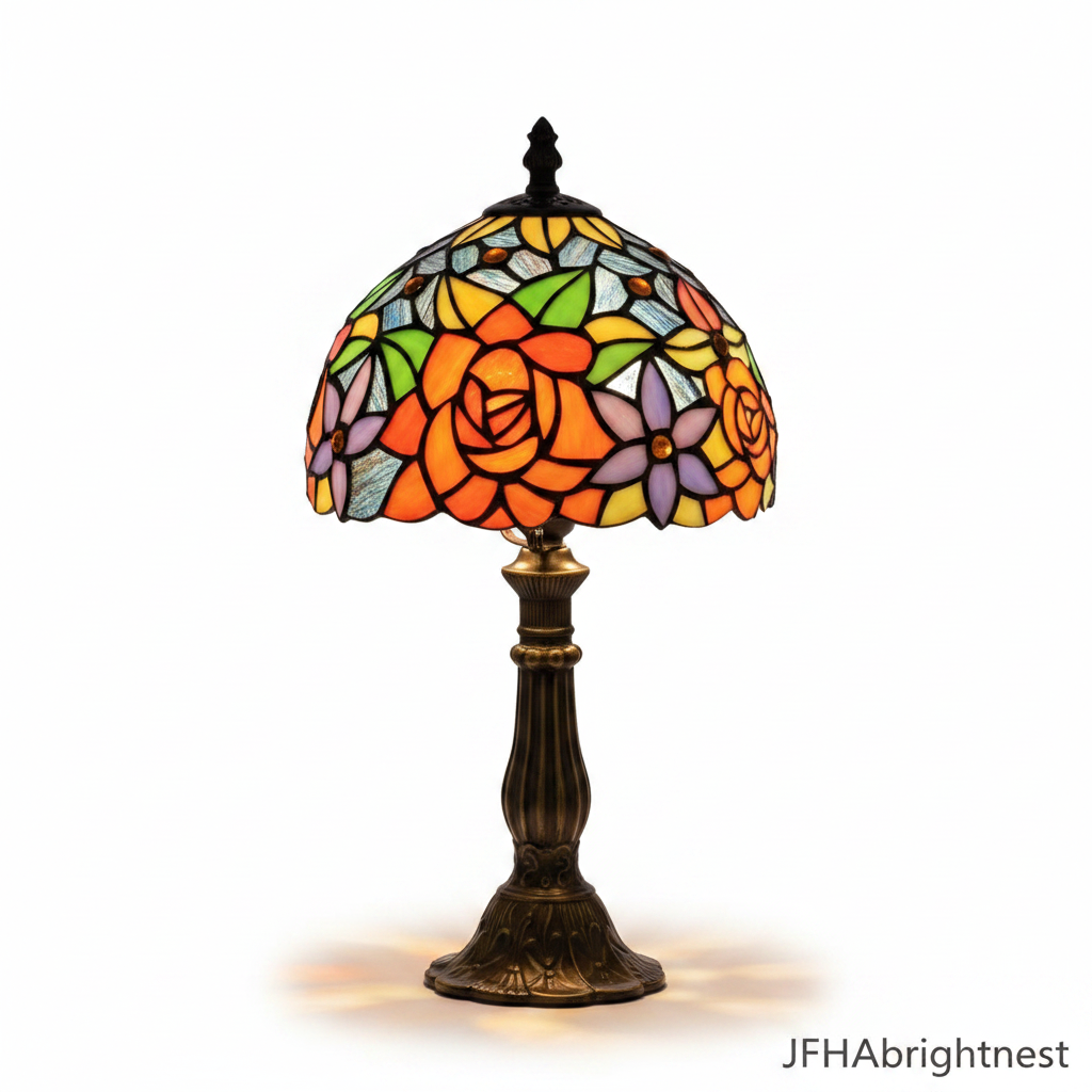 Petal Glow Tiffany Table Lamp in Bronze – product photo on white background