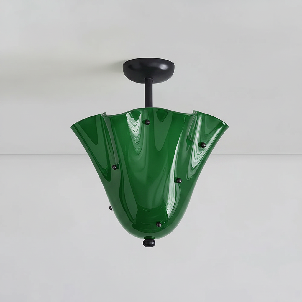 Eldis art glass semi flush ceiling light in Black and Green