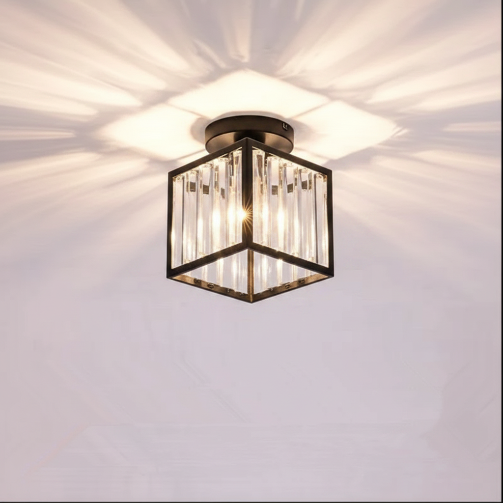 Stonel square black flush mount ceiling light with frosted acrylic shade