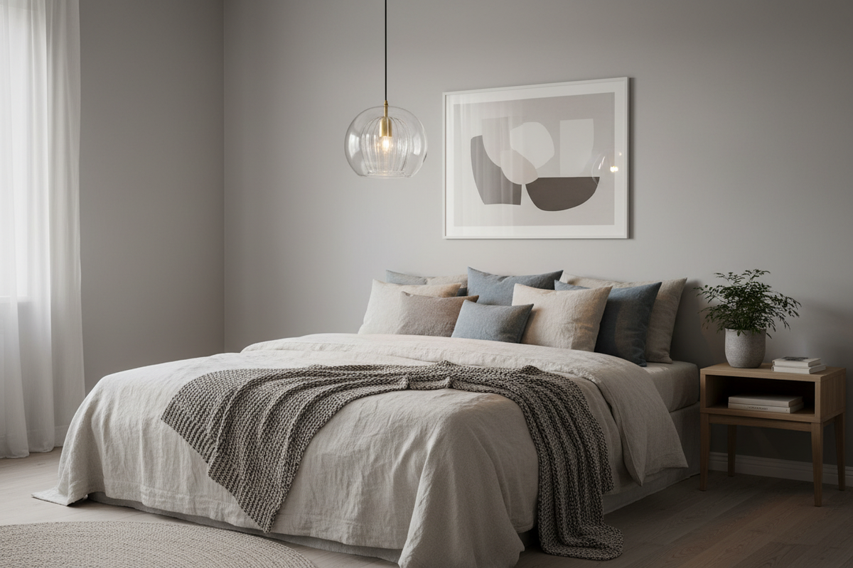 Clear glass globe pendant light in bedroom