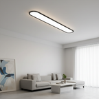 Rilo Oval Ceiling Light in black finish mounted on ceiling in modern living room