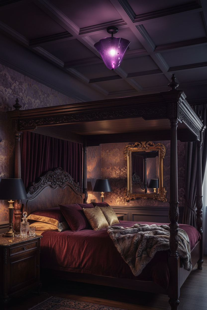 Eldis ceiling light in Black and Purple in a luxurious bedroom