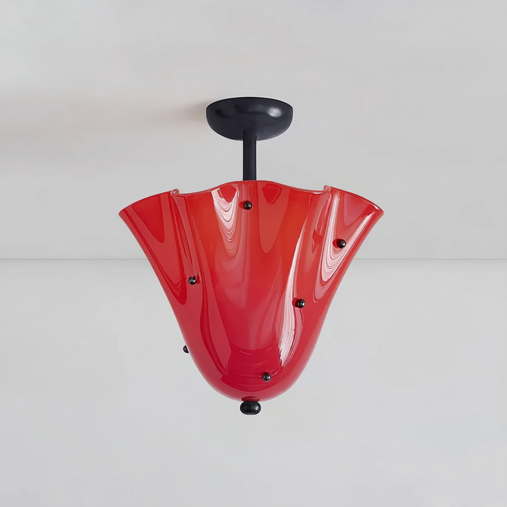 Eldis art glass semi flush ceiling light in Black and Red