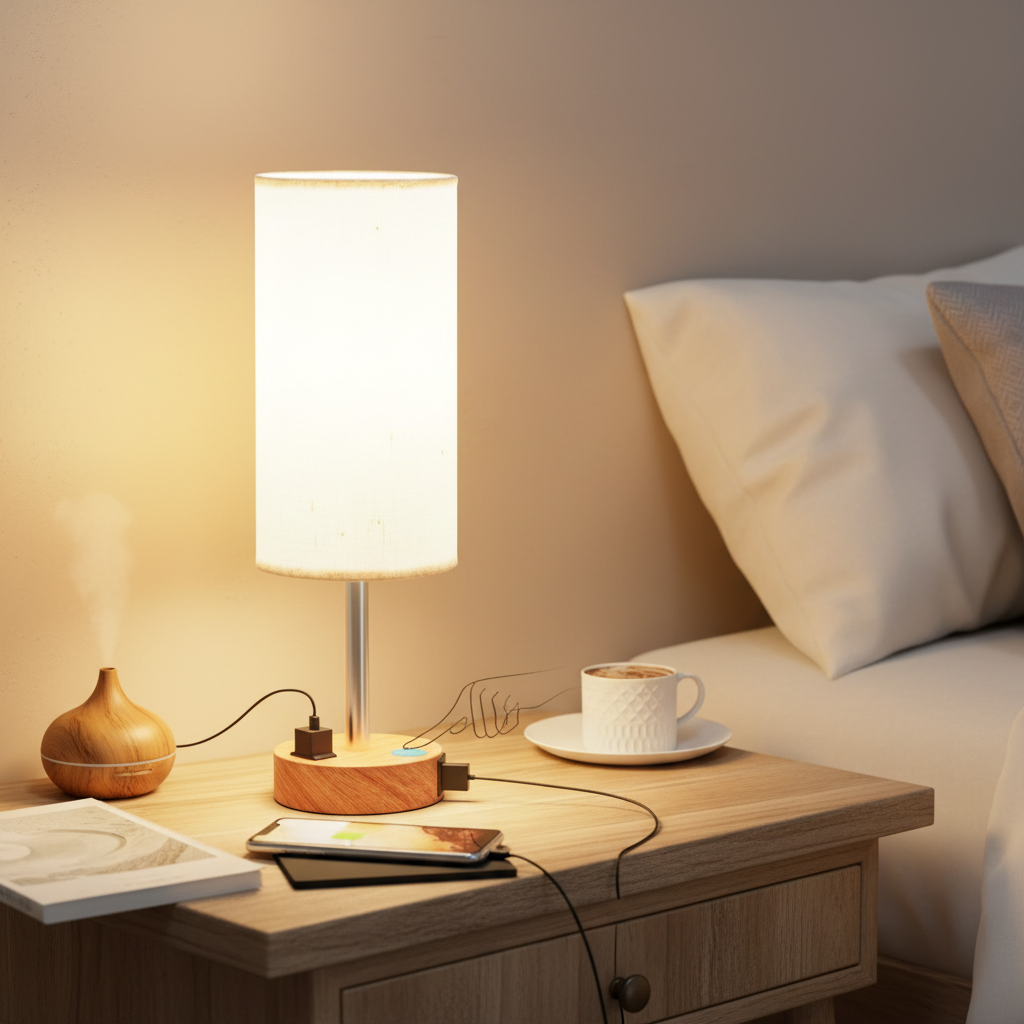 Marlow bedside lamp in a cosy bedroom setting