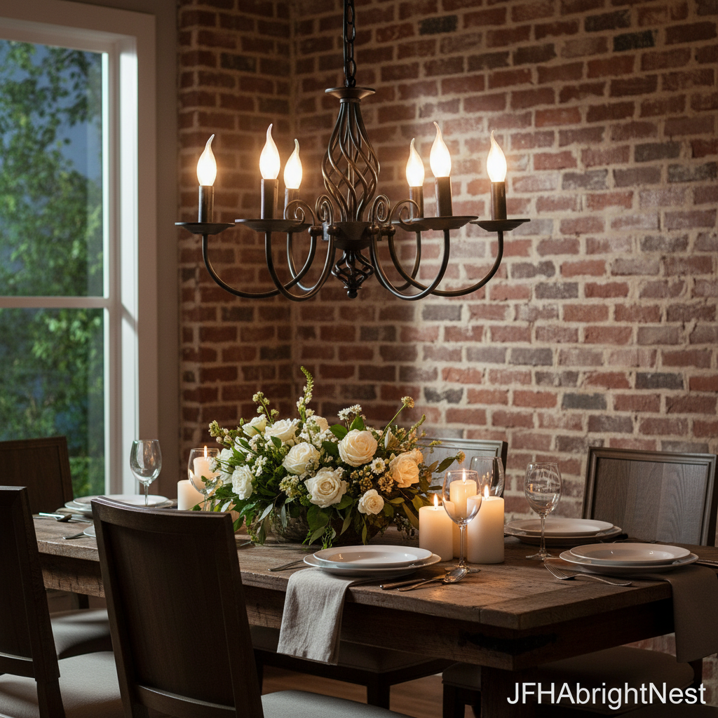 Lumière Noir Chandelier in an elegant farmhouse dining room setting