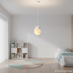 Off-white kids globe pendant light in minimal modern kids room