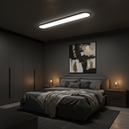 Rilo Oval Ceiling Light black frame in cosy modern bedroom