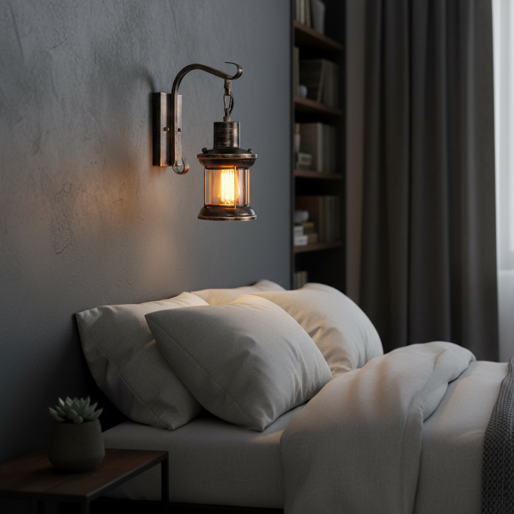 Etra Retro Wall Lamp - Black in bedroom