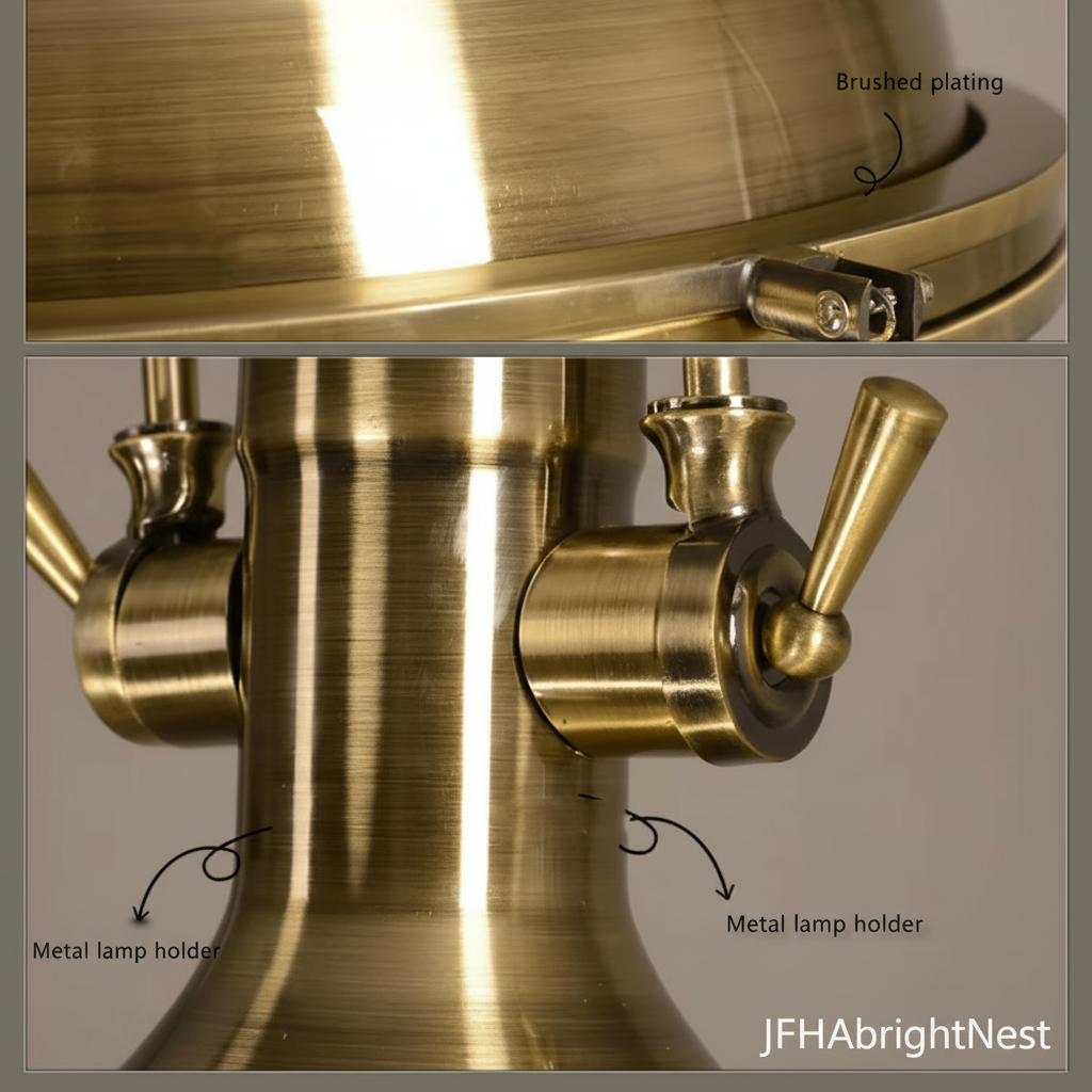 Close-up of the Edison Noir pendant light showing brushed antique brass plating and cast metal lamp holders