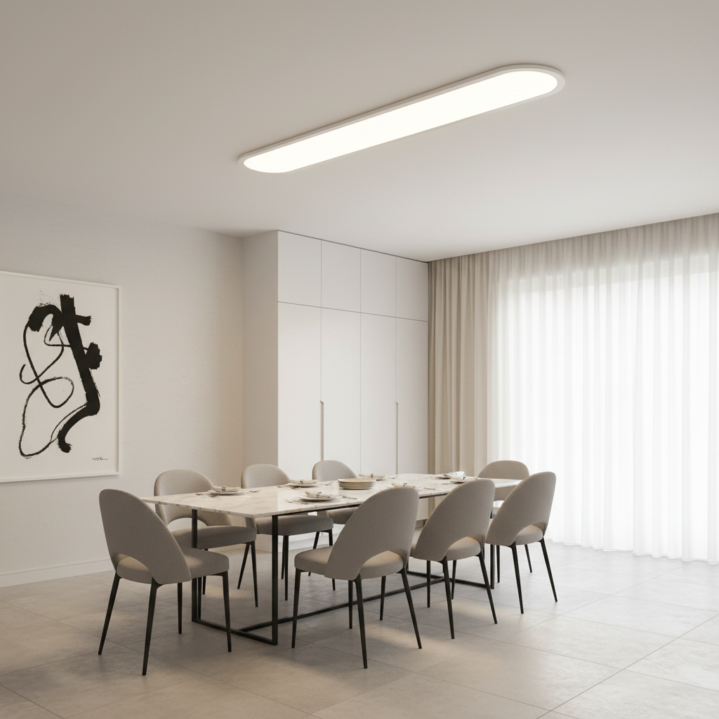 Rilo Oval Ceiling Light white frame above dining table