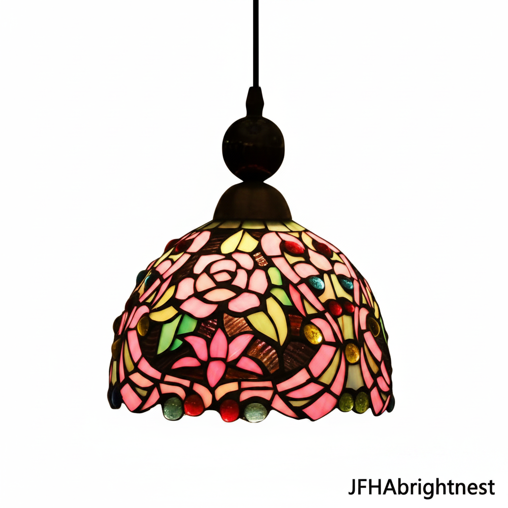 Sakura Glow Tiffany Pendant Lamp in Pink – product photo on white background