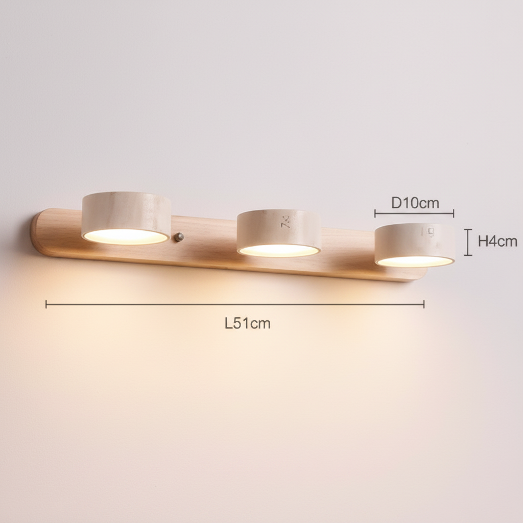 Log tone 3-light Wabi Sabi wall light, L51 x D10 x H4 cm