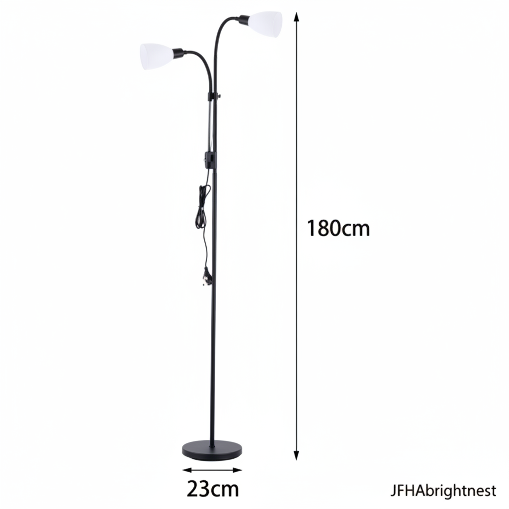 Mira floor lamp dimensions diagram: 180cm tall with a 23cm round base