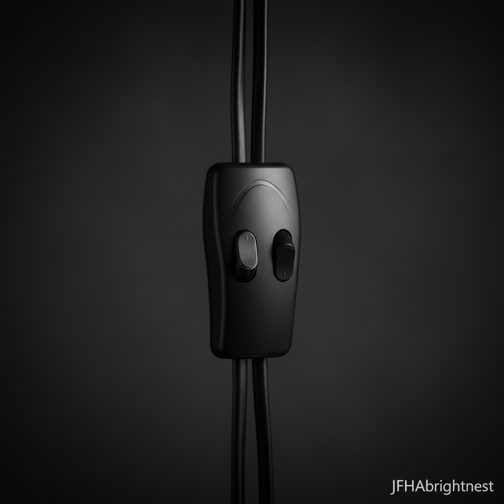 Close-up of the two-button inline switch on the Mira floor lamp cable
