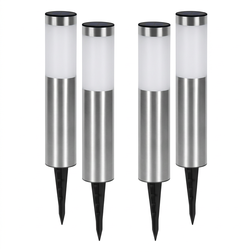 Arden solar path lights – set of four stainless steel garden bollard lights with ground spikes