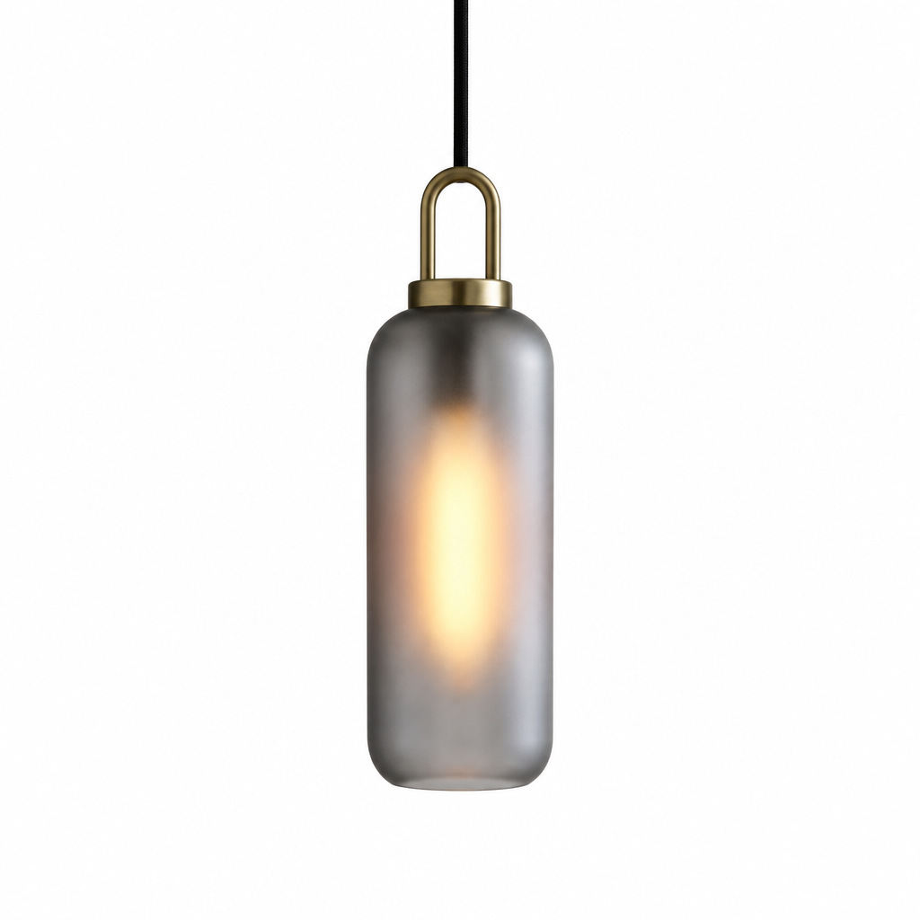 Frosted glass tube pendant light, 13 cm, brass-finish fitting