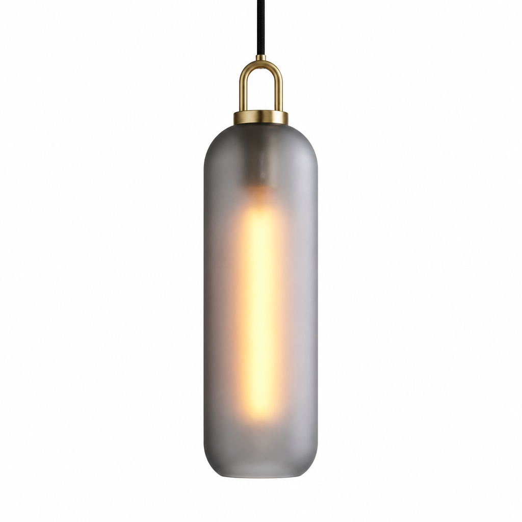 Frosted glass tube pendant light, 15 cm, brass-finish fitting