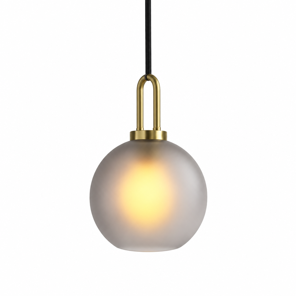 Frosted glass globe pendant light, 20 cm, brass-finish fitting