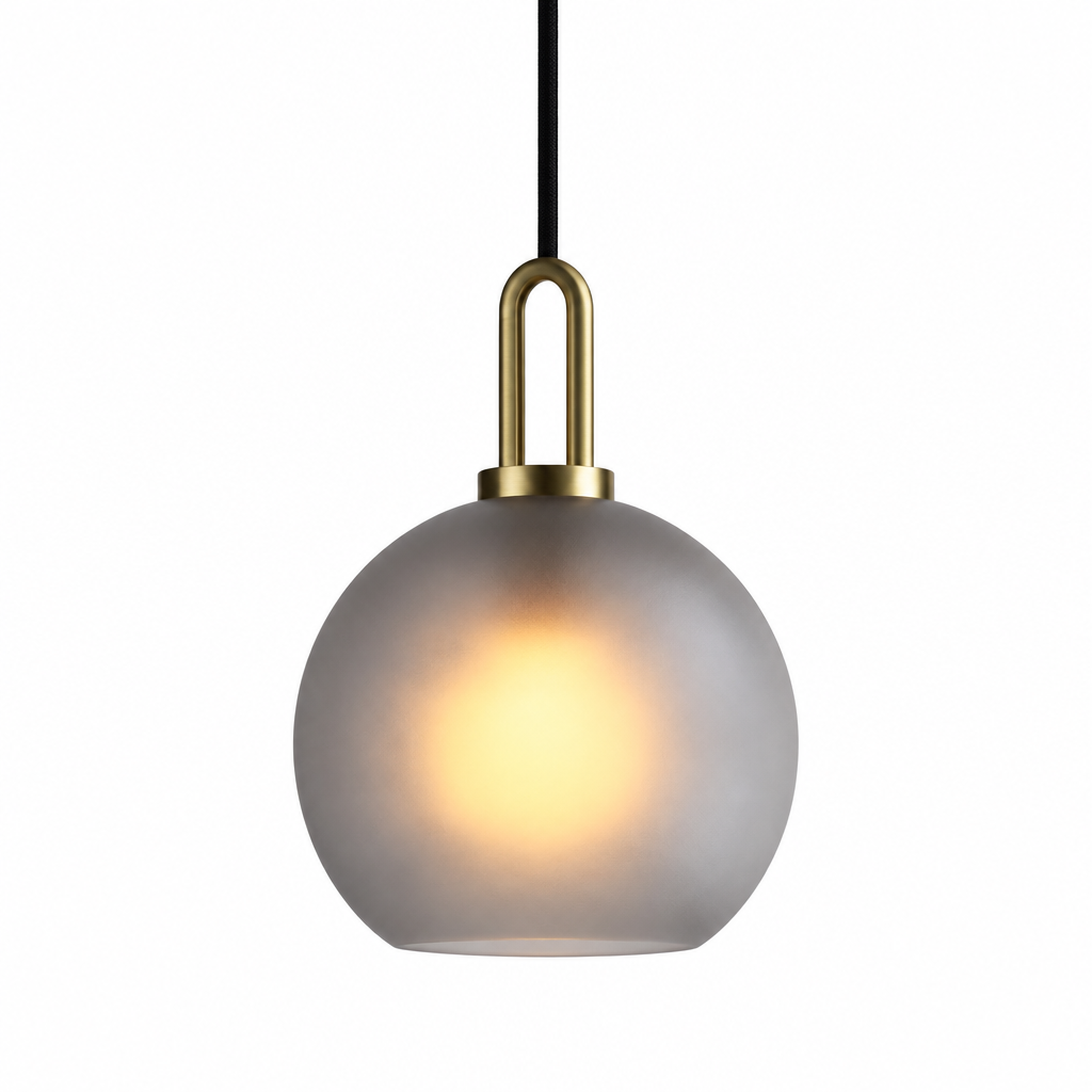 Frosted glass globe pendant light, 25 cm, brass-finish fitting