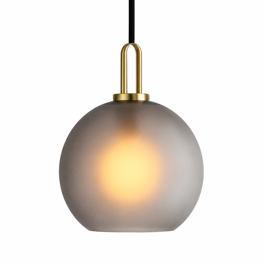 Frosted glass globe pendant light, 30 cm, brass-finish fitting