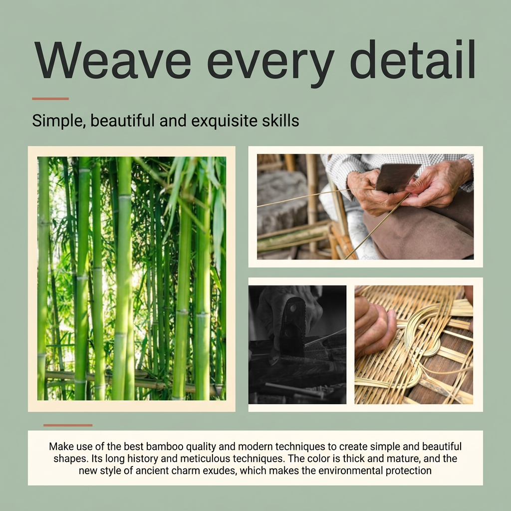 Redesigned square bamboo craftsmanship infographic in sage and cream