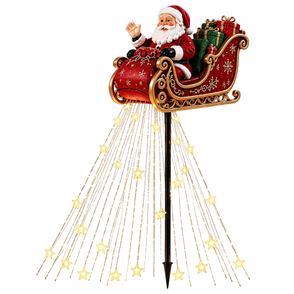 Santa sleigh garden light on a clean white background