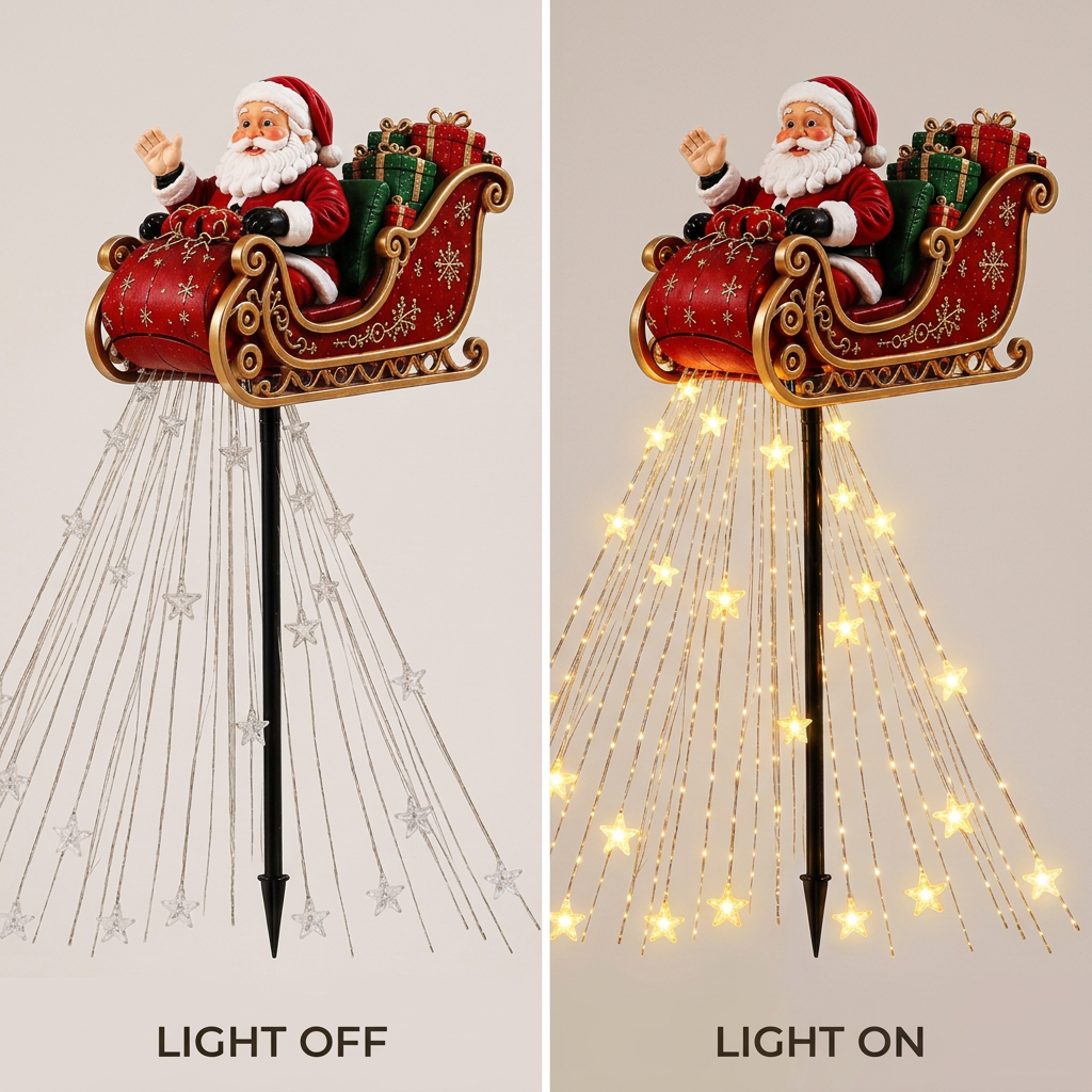 Santa sleigh garden light with lights off and on