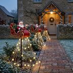 Santa sleigh lights lining a British village home entrance