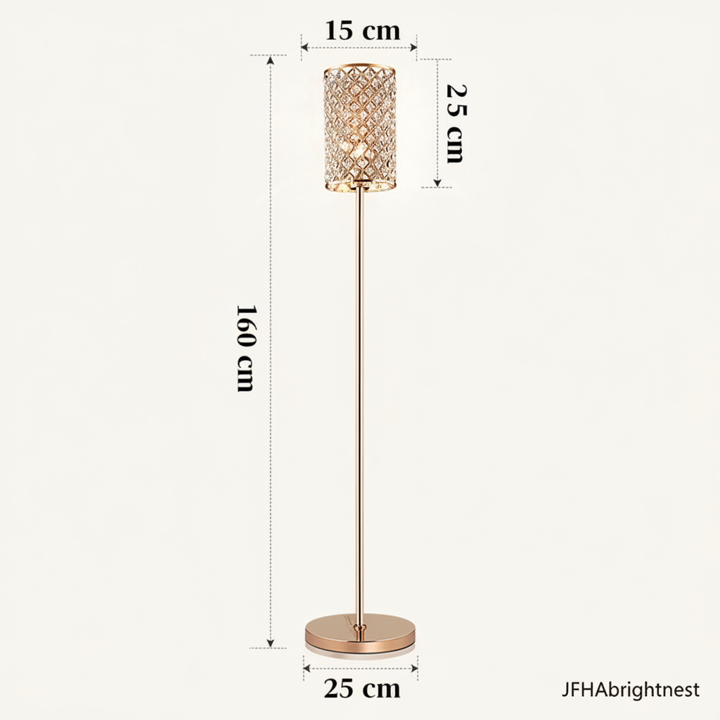 Seren crystal floor lamp dimensions: 160cm high, 15cm x 25cm shade, 25cm base