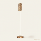 Seren crystal floor lamp in gold, 160cm tall, on a plain cream background