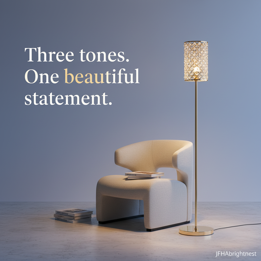 Seren crystal floor lamp beside a cream armchair in a reading corner