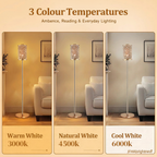 Seren crystal floor lamp shown in warm white, natural white and cool white light