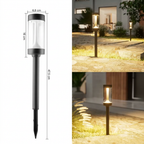 Solar pathway light dimensions: 47.5 cm tall, 6.8 cm wide lantern