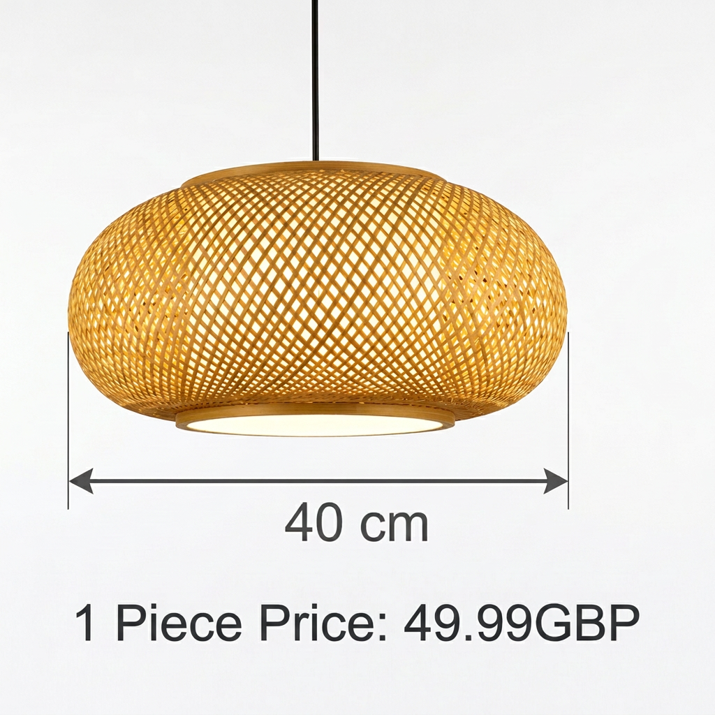 Square bamboo pendant dimension image with 1 Piece Price: 49.99GBP