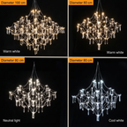 Celeste chandelier light colour comparison: warm white, neutral white and cool white