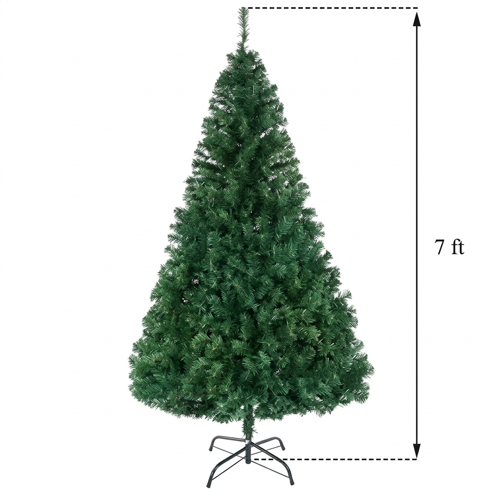 7ft artificial Christmas tree dimensions, 210cm tall and 90cm wide