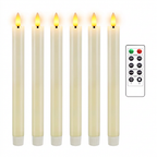 Square clone of six ivory flameless taper candles with remote