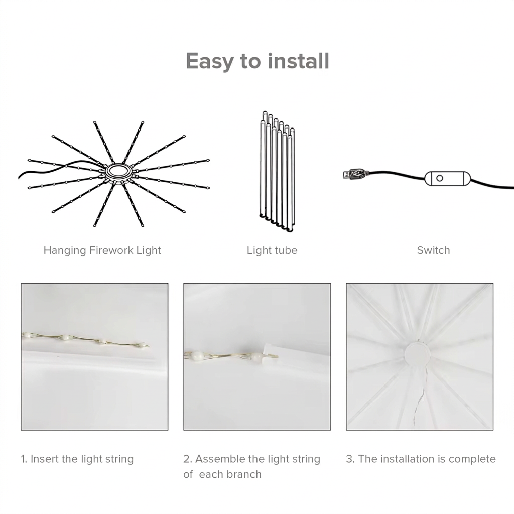 How to assemble and hang the 96 LED firework light