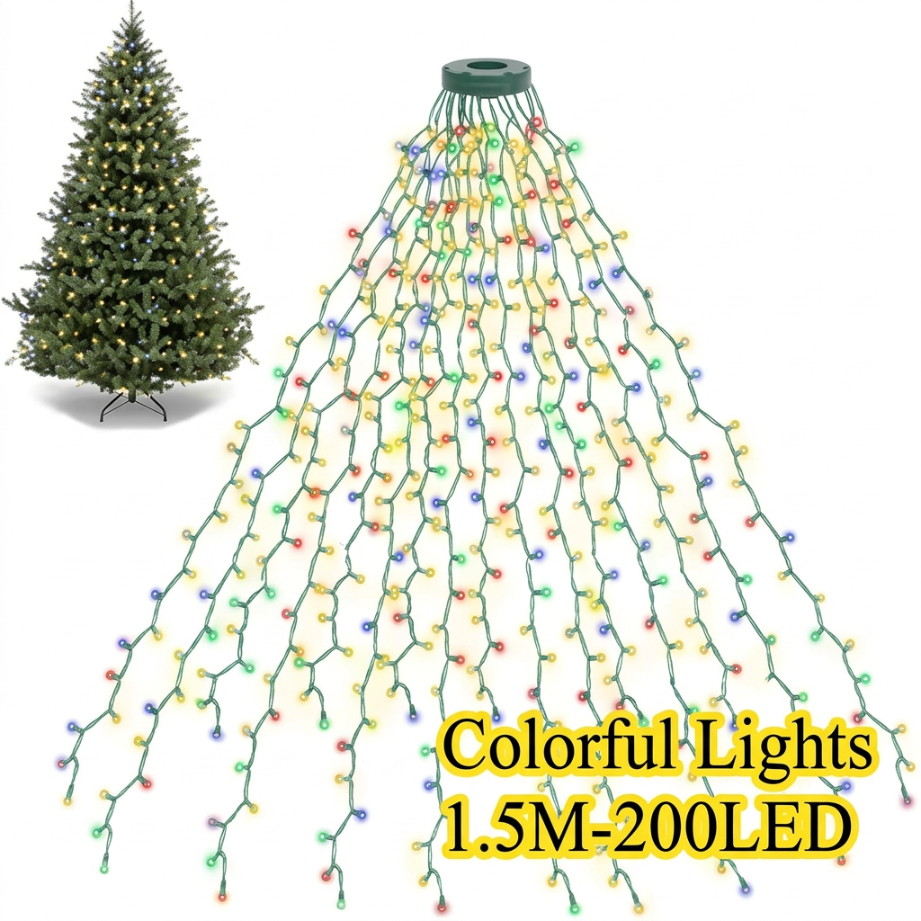 Multicolour LED waterfall Christmas tree lights, 1.5 m with 200 LEDs