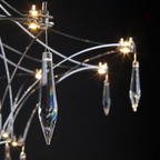 Close-up of Celeste chandelier crystal drops and LED points