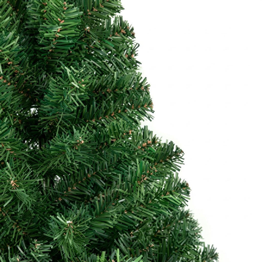 Close-up of green PVC artificial Christmas tree branches