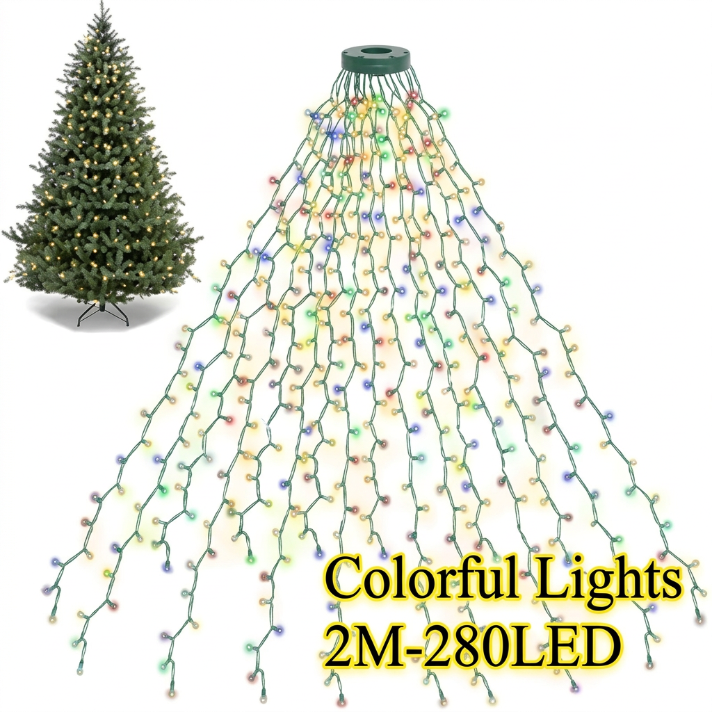 Multicolour LED waterfall Christmas tree lights, 2 m with 280 LEDs